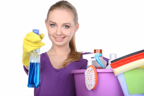 Cleaner vacuuming and dusting a modern Islington apartment