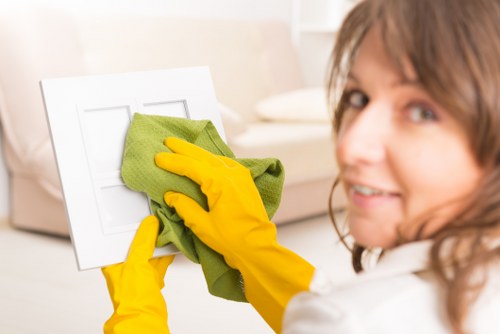 Upholstery cleaning equipment used on a fabric couch